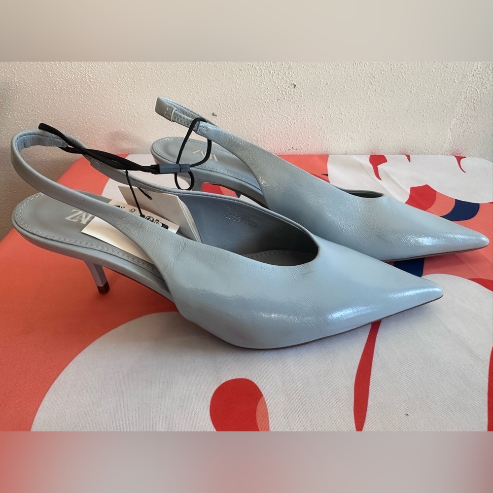 ZARA sling back kitten heels light blue size 6 NWT